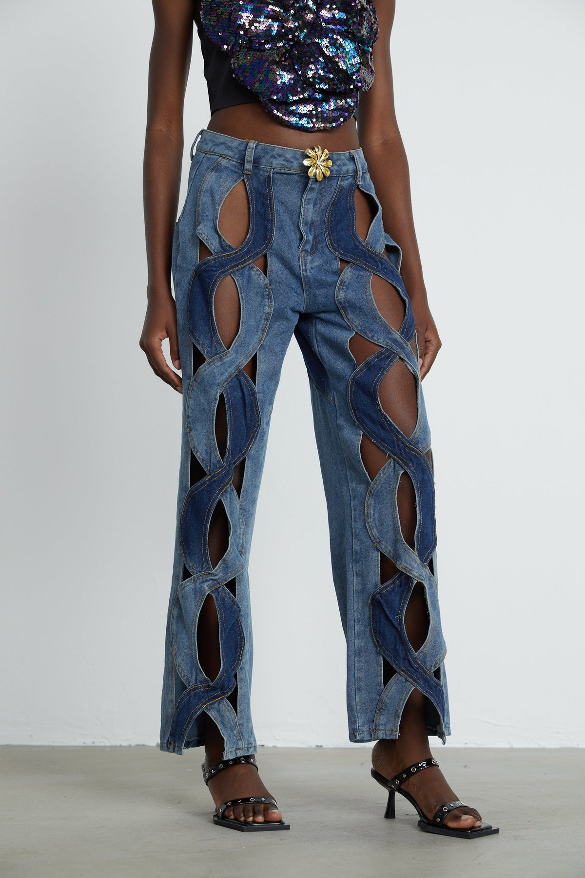 Blanche Yüksek Bel ve Cut-Out Detaylı Jean Pantolon Mavi