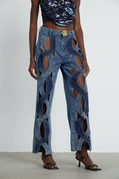Blanche Yüksek Bel ve Cut-Out Detaylı Jean Pantolon Mavi