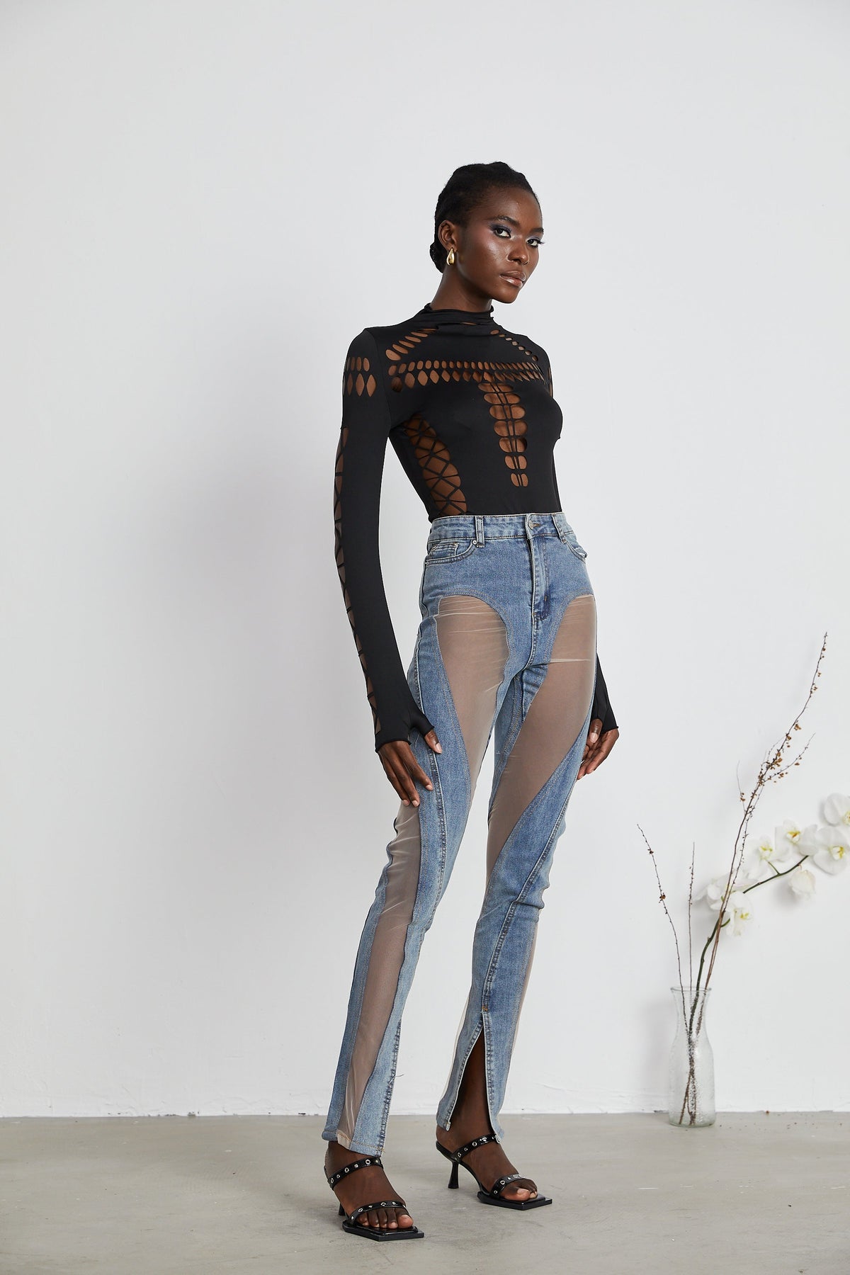 Aélis Tül Detaylı Skinny Jean Mavi