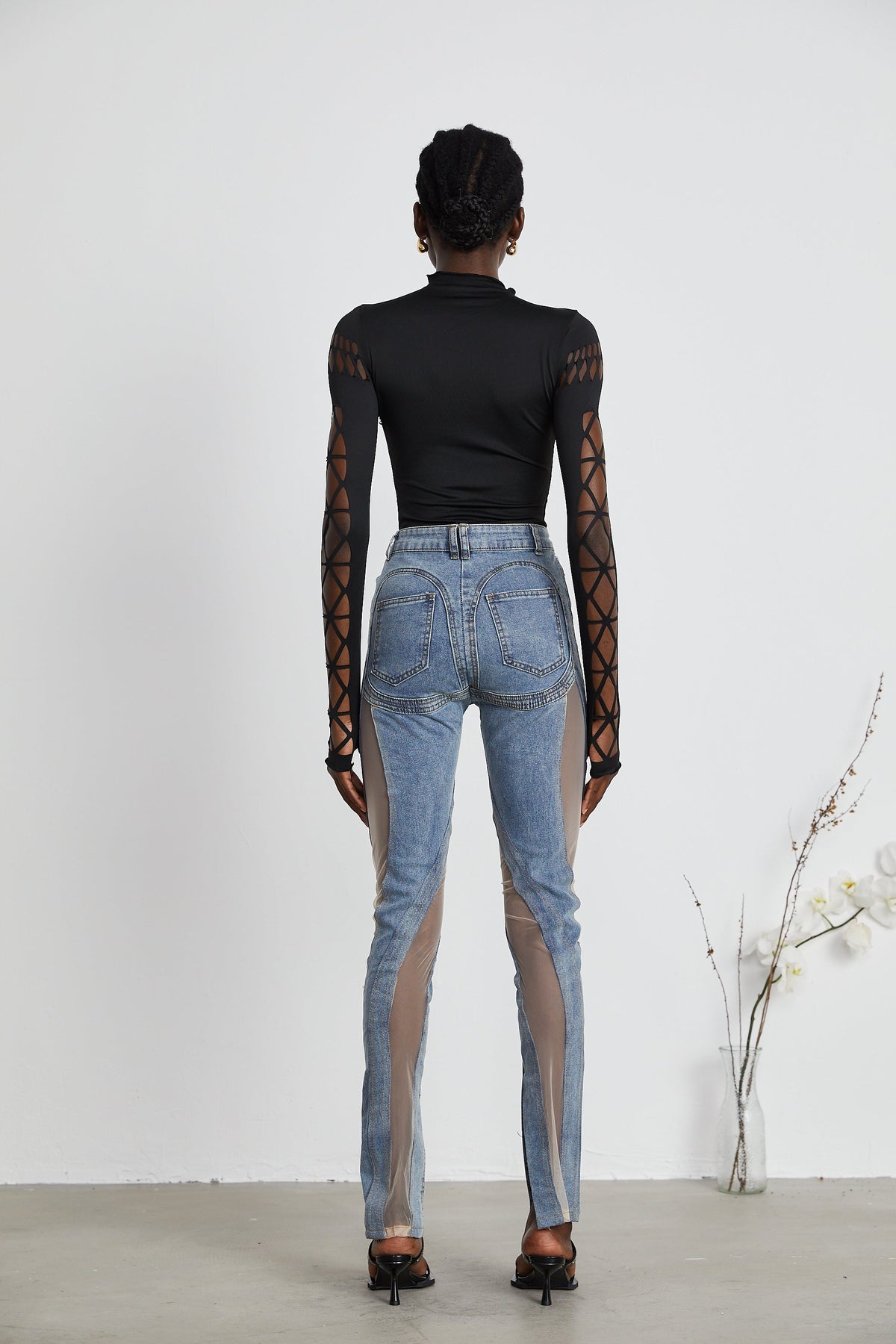 Aélis Tül Detaylı Skinny Jean Mavi