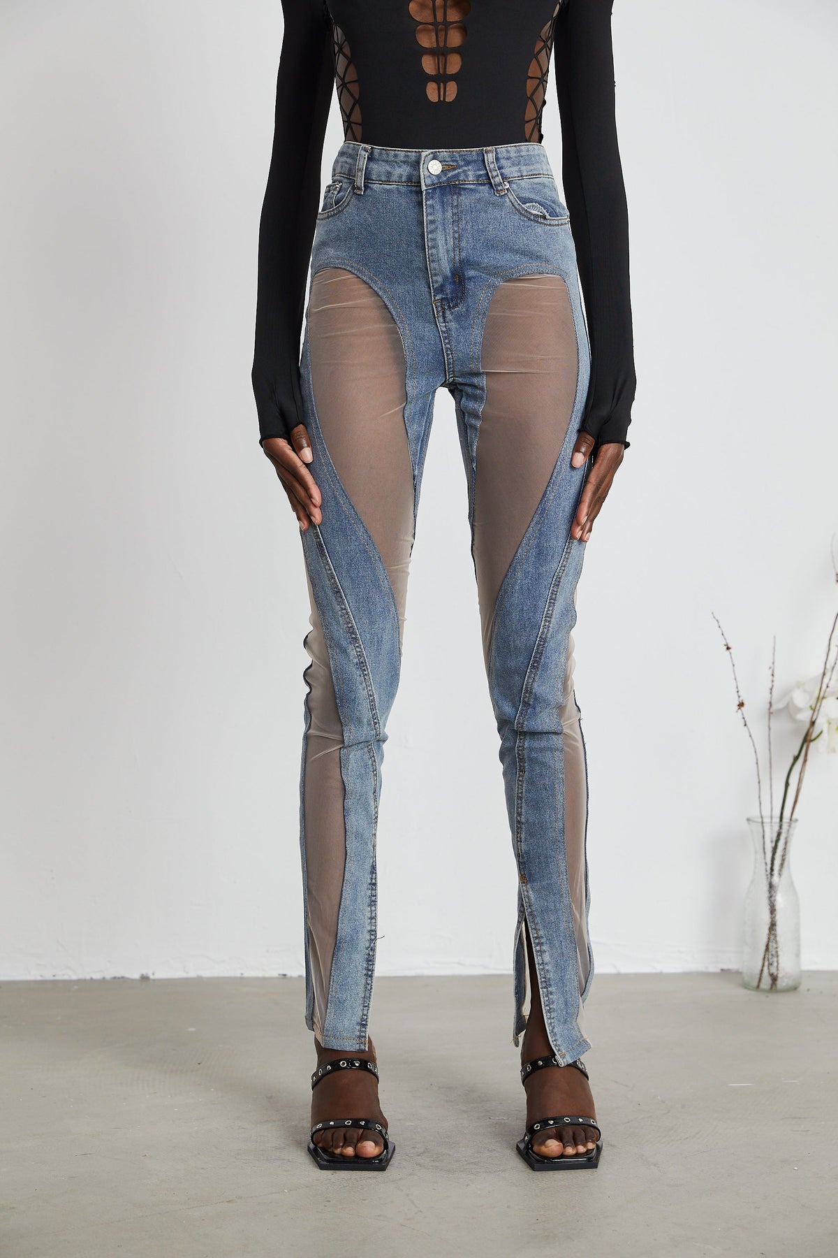 Aélis Tül Detaylı Skinny Jean Mavi