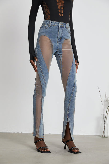 Aélis Tül Detaylı Skinny Jean Mavi