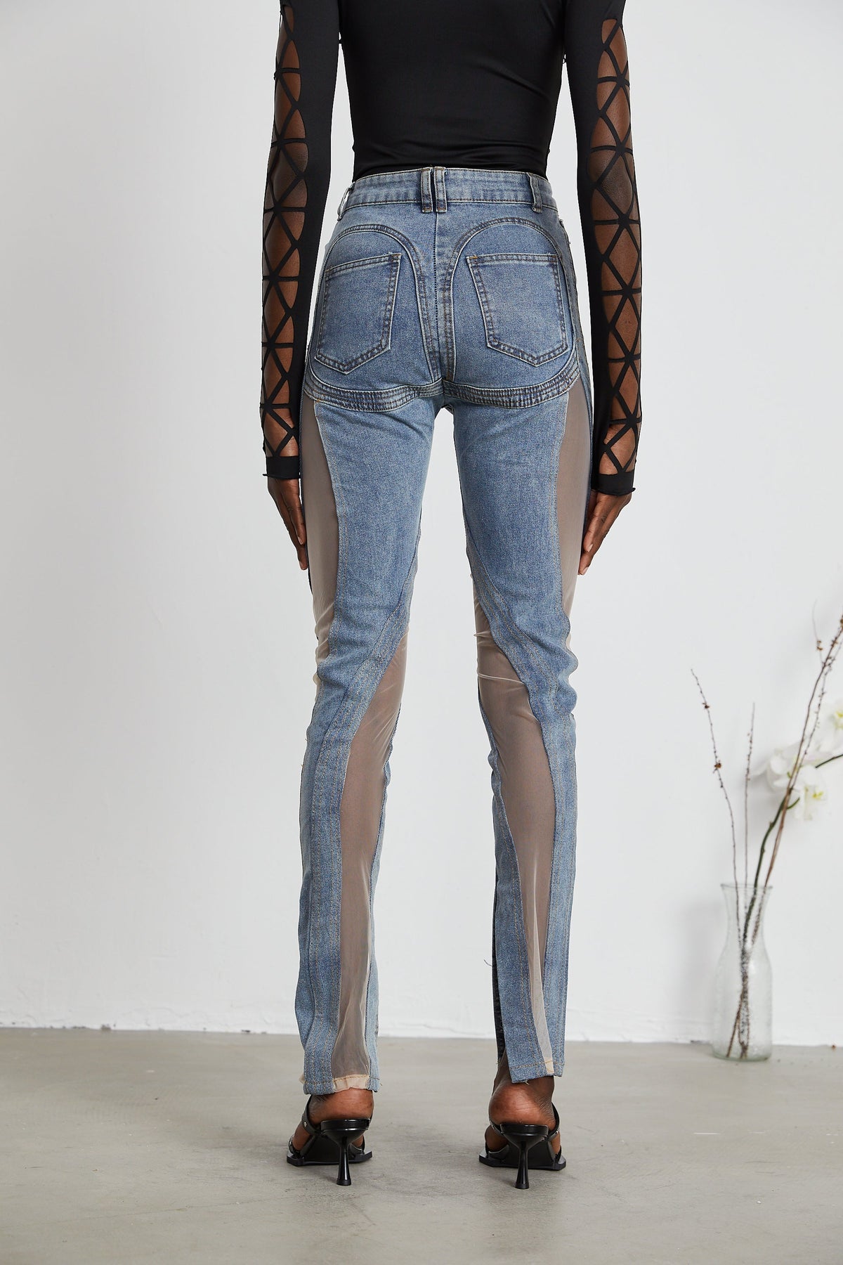 Aélis Tül Detaylı Skinny Jean Mavi