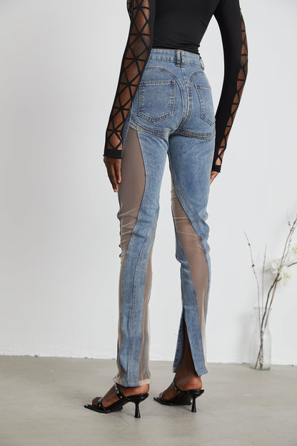 Aélis Tül Detaylı Skinny Jean Mavi