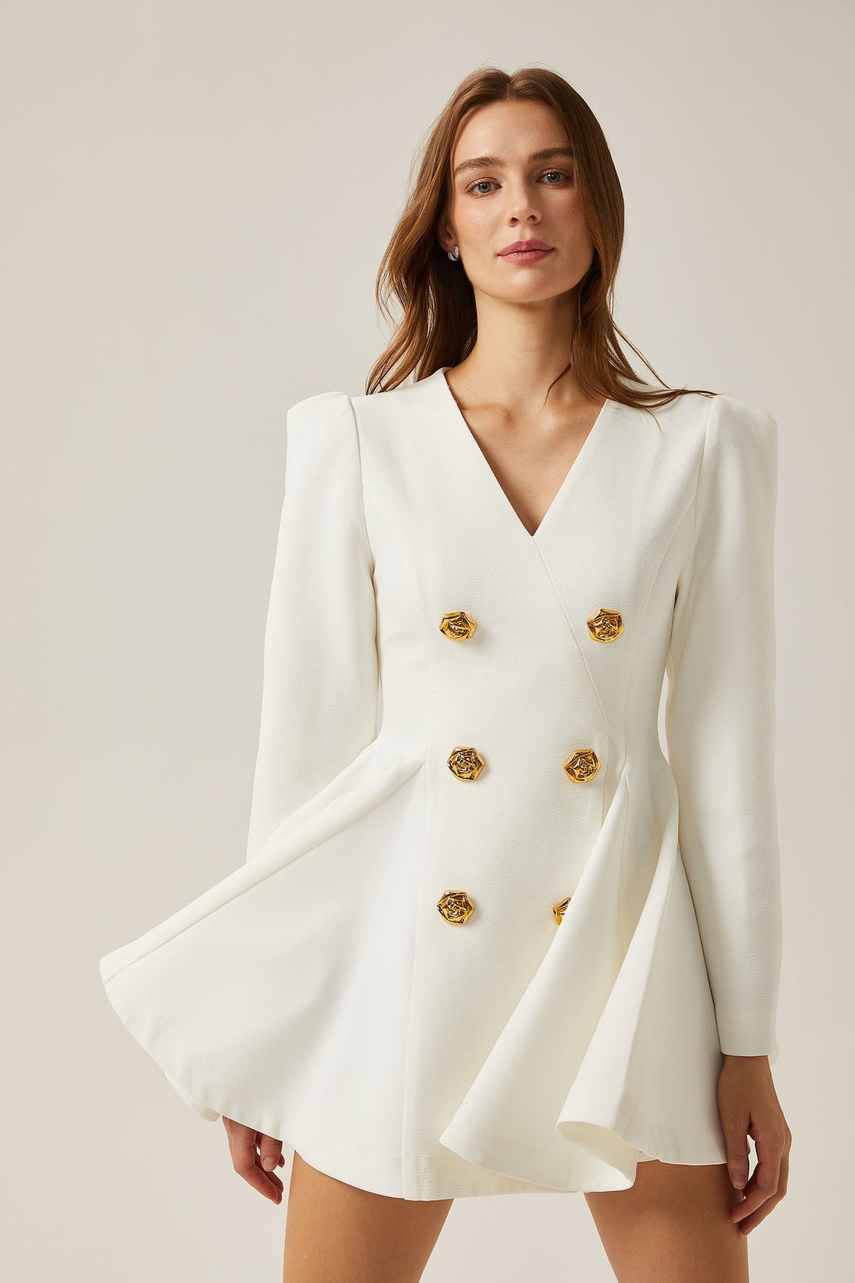 Élise Pilili Peplum Etek Uçlu Blazer Elbise Beyaz