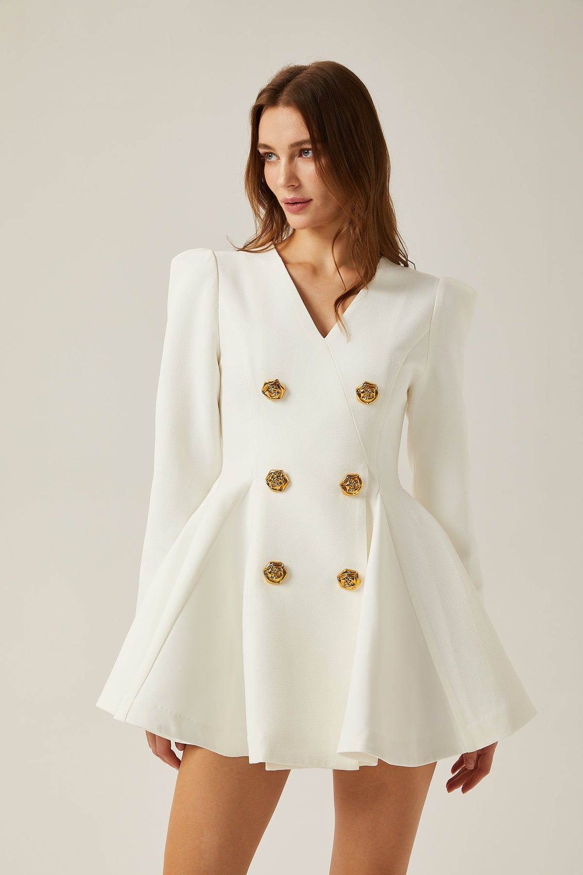 Élise Pilili Peplum Etek Uçlu Blazer Elbise Beyaz