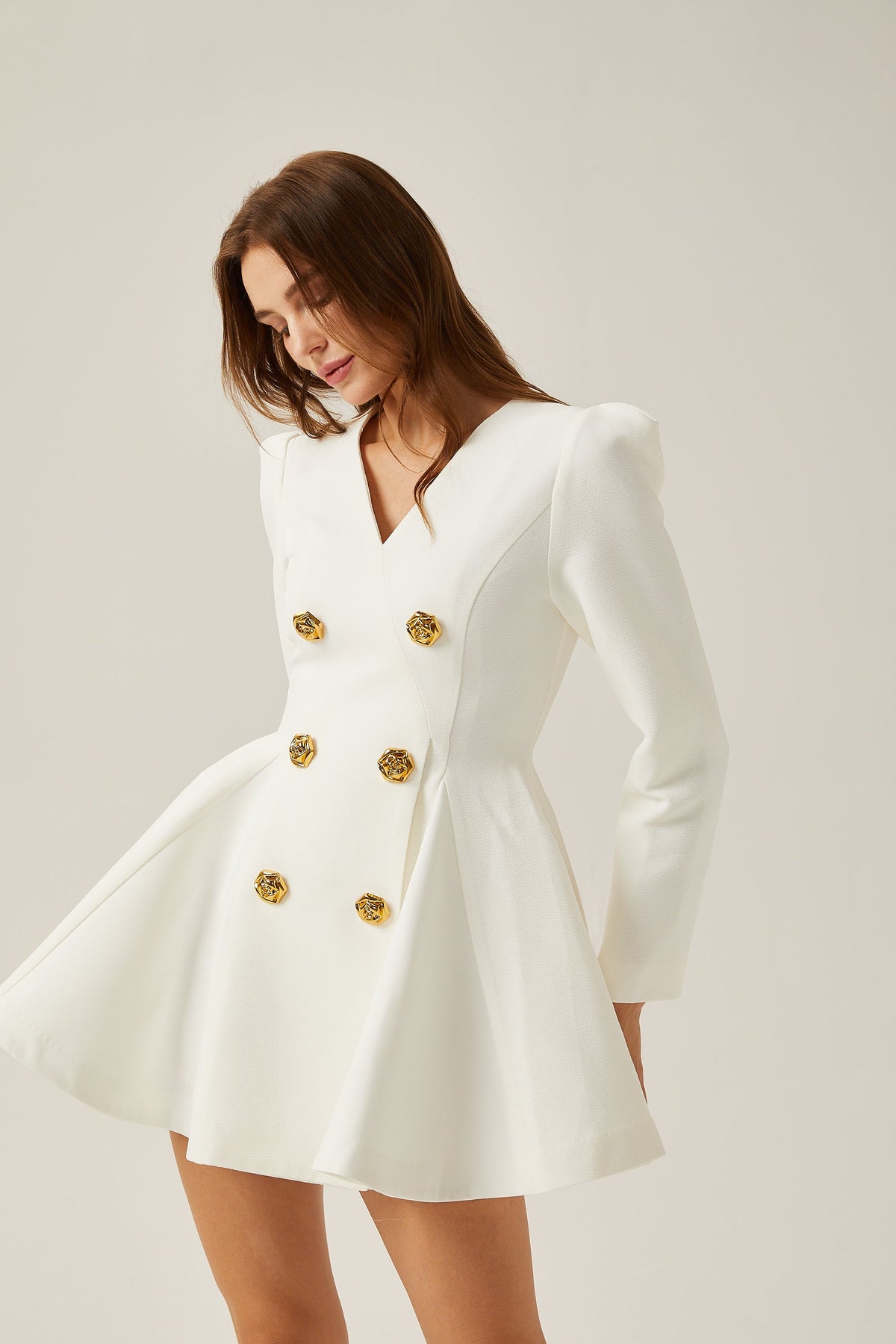 Élise Pilili Peplum Etek Uçlu Blazer Elbise Beyaz