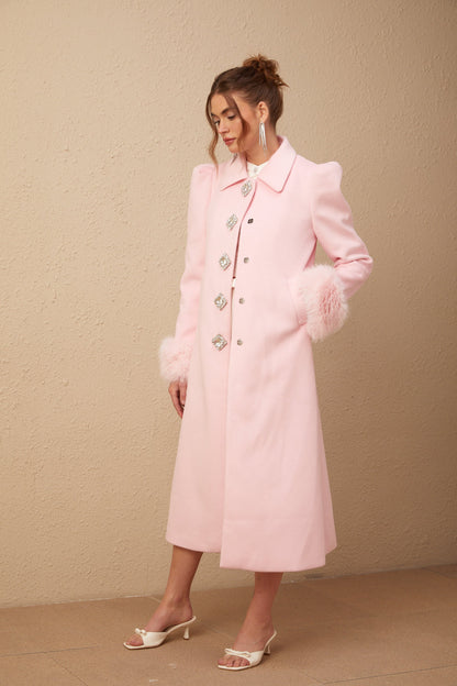 Louisette Suni Kürk Detaylı Palto Pembe