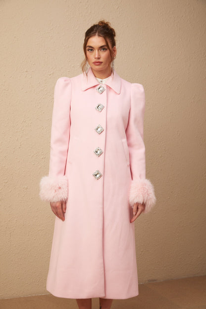 Louisette Suni Kürk Detaylı Palto Pembe