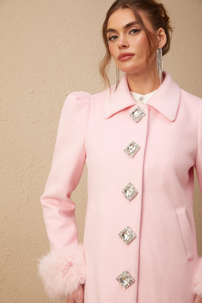 Louisette Suni Kürk Detaylı Palto Pembe