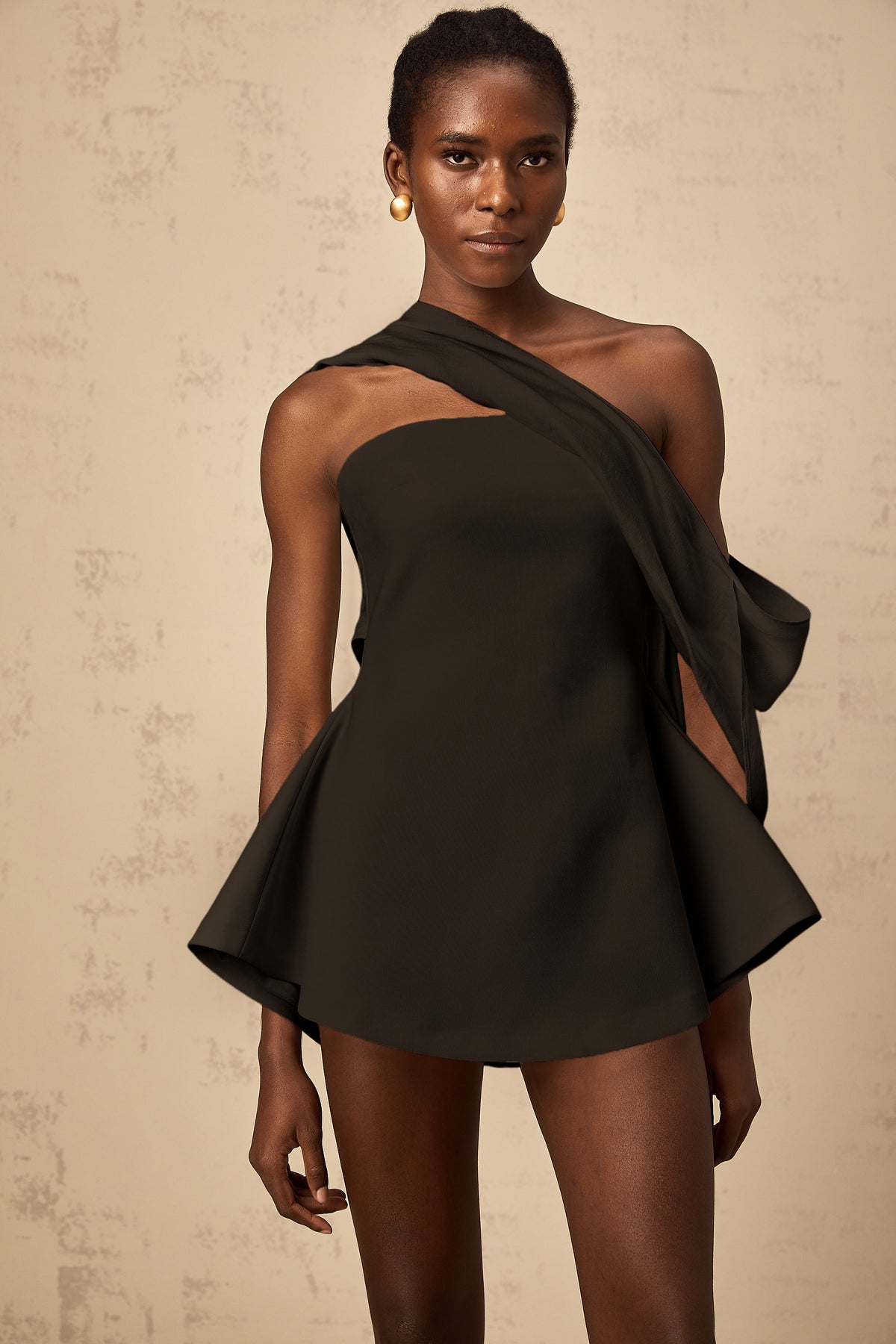 Danaé Kurdele Detaylı Kloş Mini Elbise Siyah