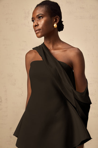Danaé Kurdele Detaylı Kloş Mini Elbise Siyah