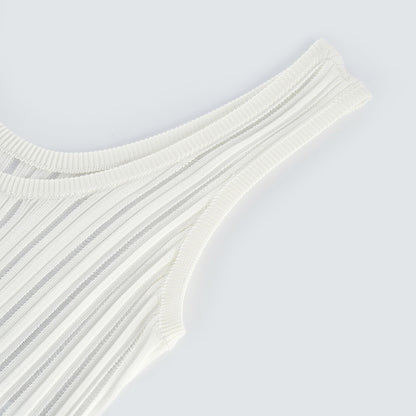 Noémie Pencere ve Pile Detaylı Mini Elbise Beyaz
