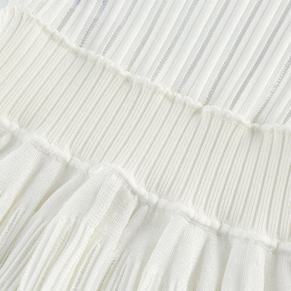 Noémie Pencere ve Pile Detaylı Mini Elbise Beyaz