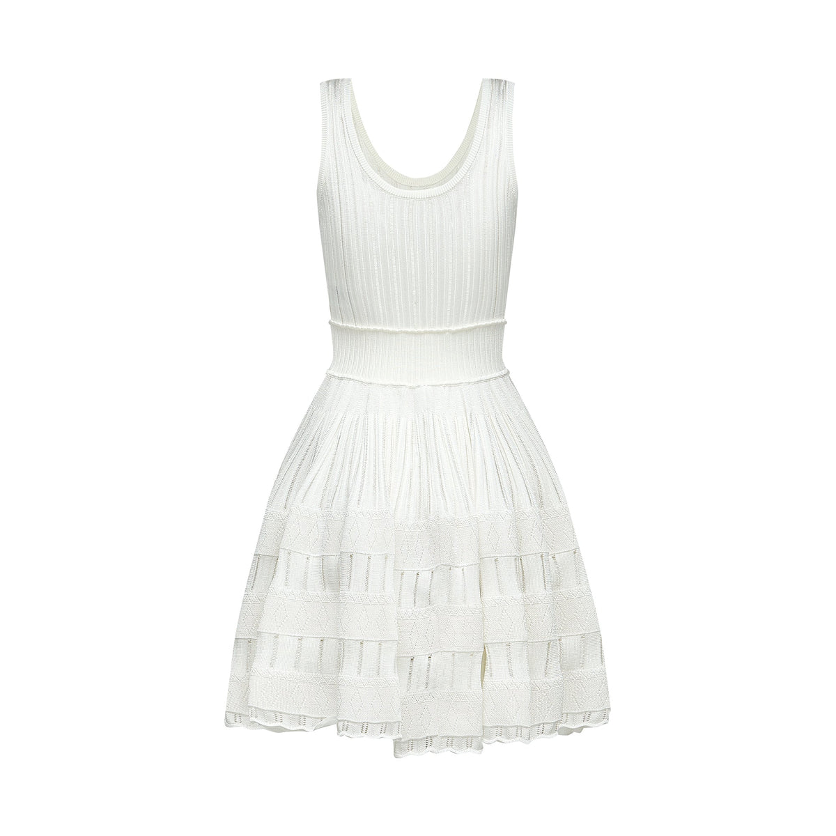Noémie Pencere ve Pile Detaylı Mini Elbise Beyaz