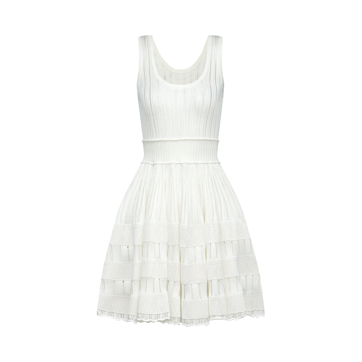 Noémie Pencere ve Pile Detaylı Mini Elbise Beyaz