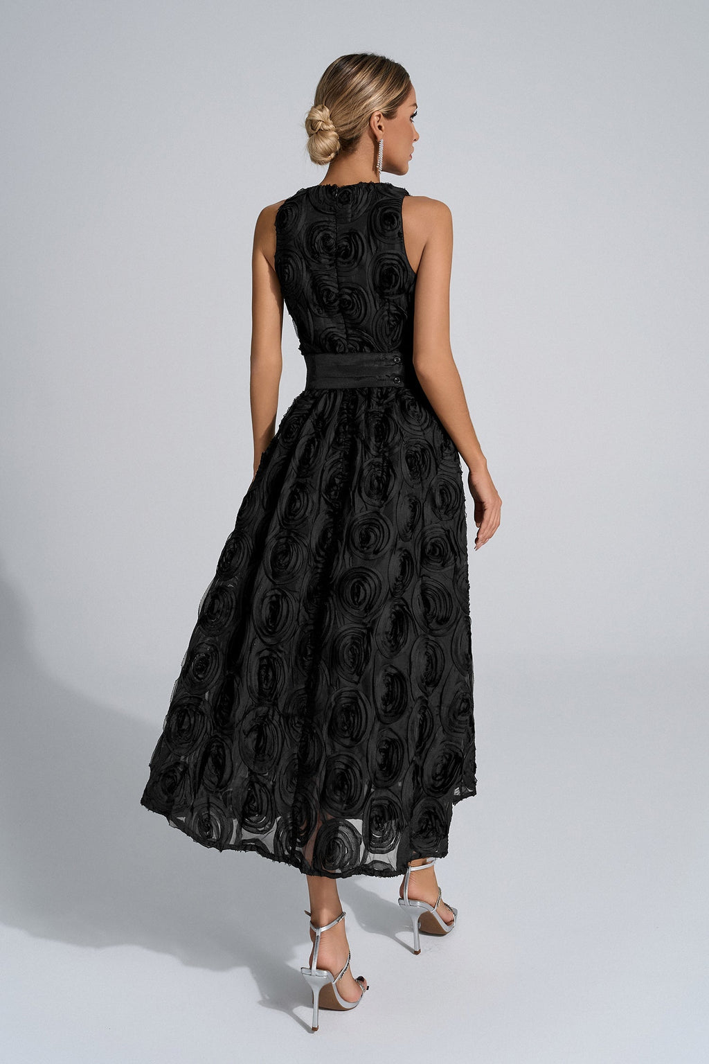 Rosemary Siyah 3D Çiçekli Maxi Elbise