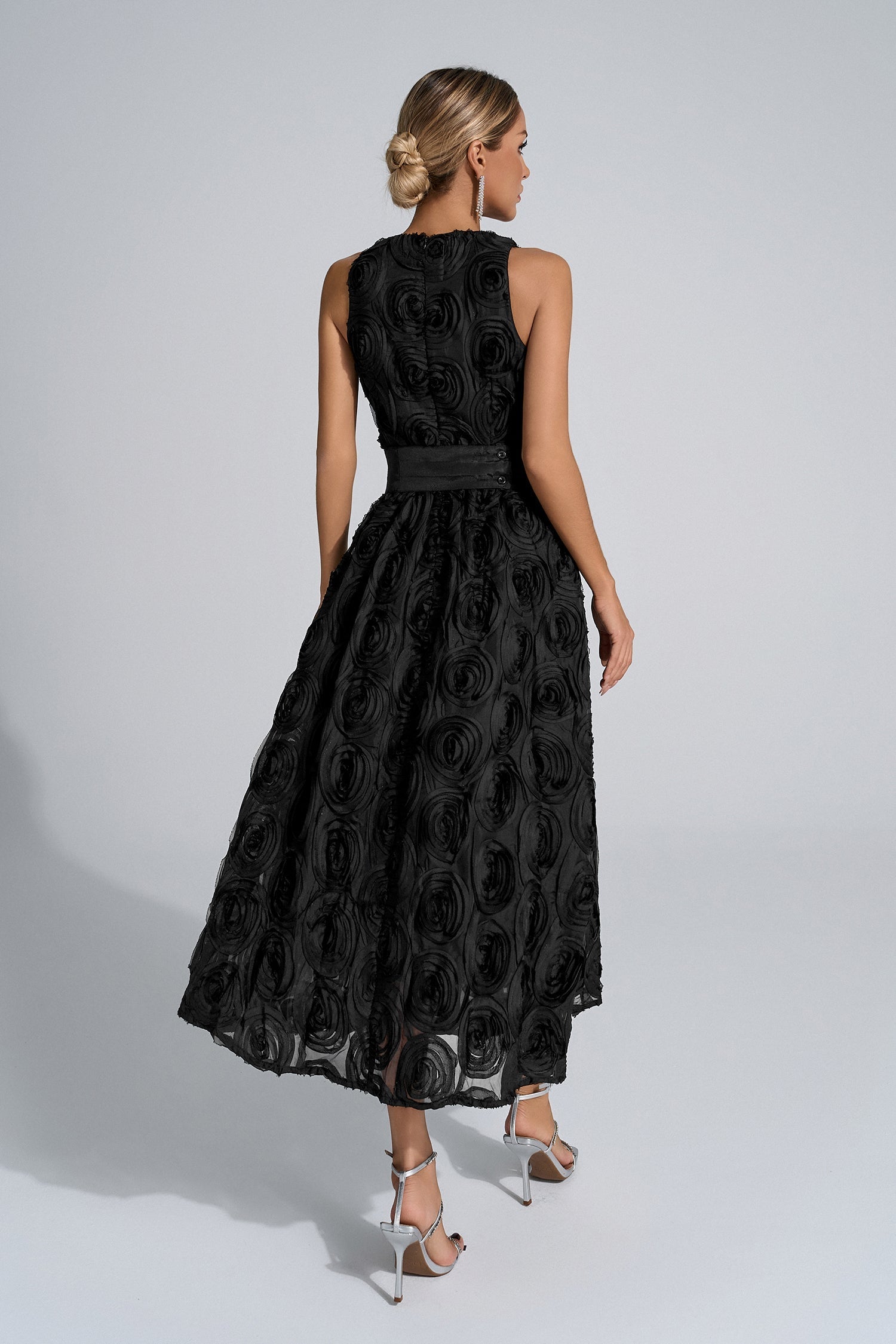 Rosemary Siyah 3D Çiçekli Maxi Elbise