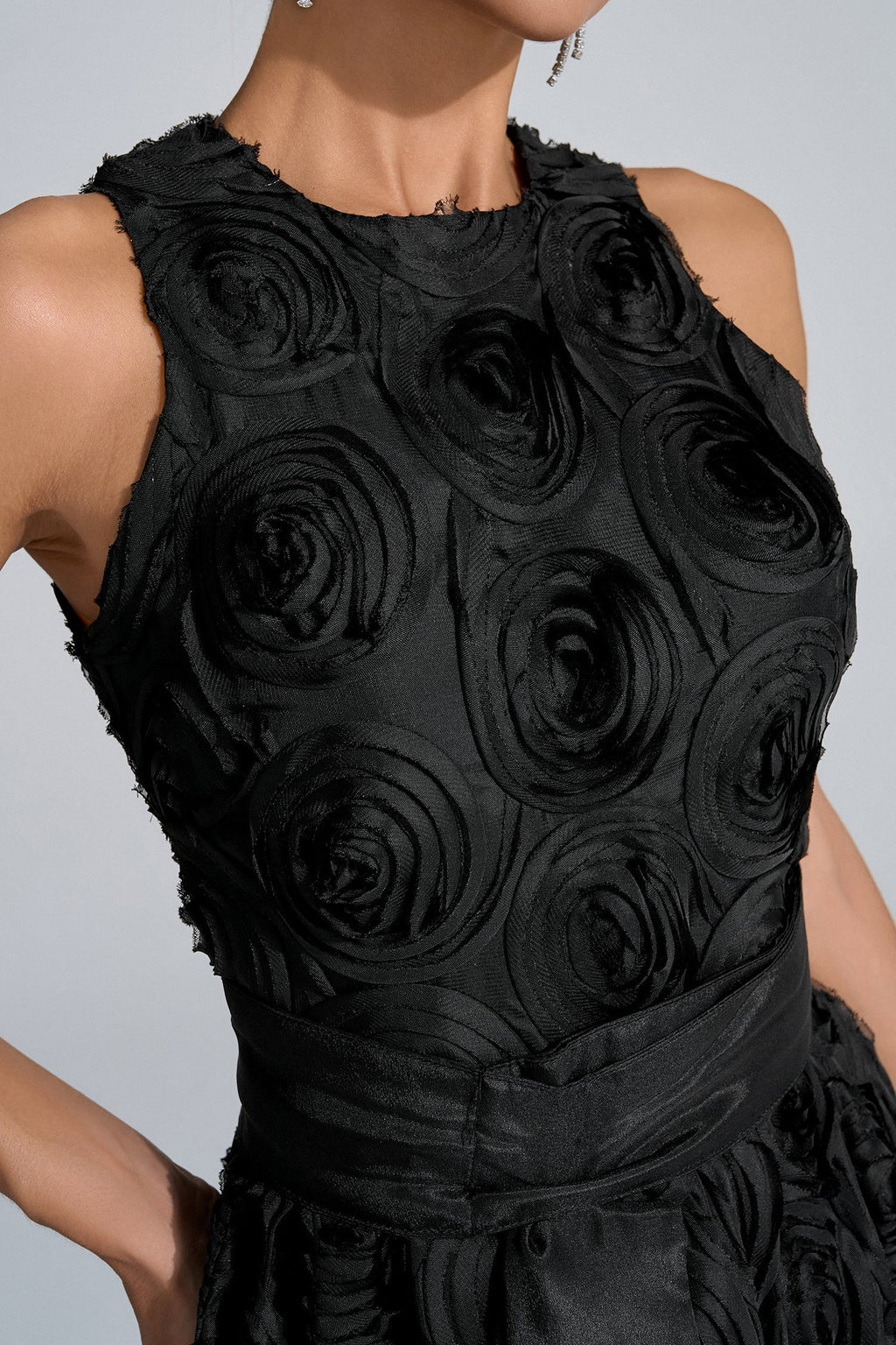 Rosemary Siyah 3D Çiçekli Maxi Elbise