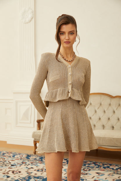 Grażyna Lurex Örgü Mini Elbise Altın