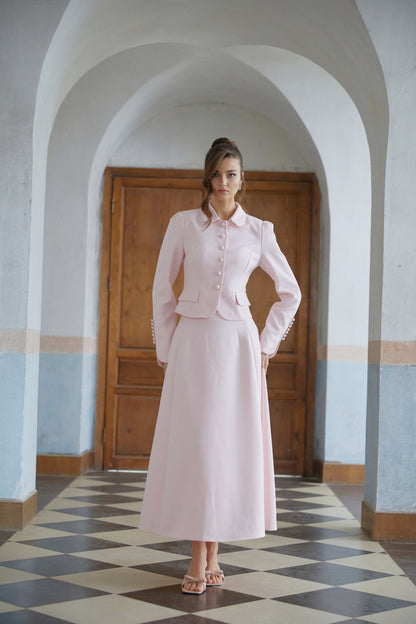 Eira Peter Pan Yaka Ceket ve Etek Takım Pembe