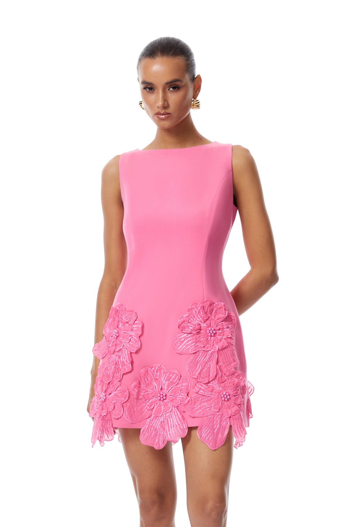 Fleurine Çiçek Aplikeli Mini Elbise Pembe