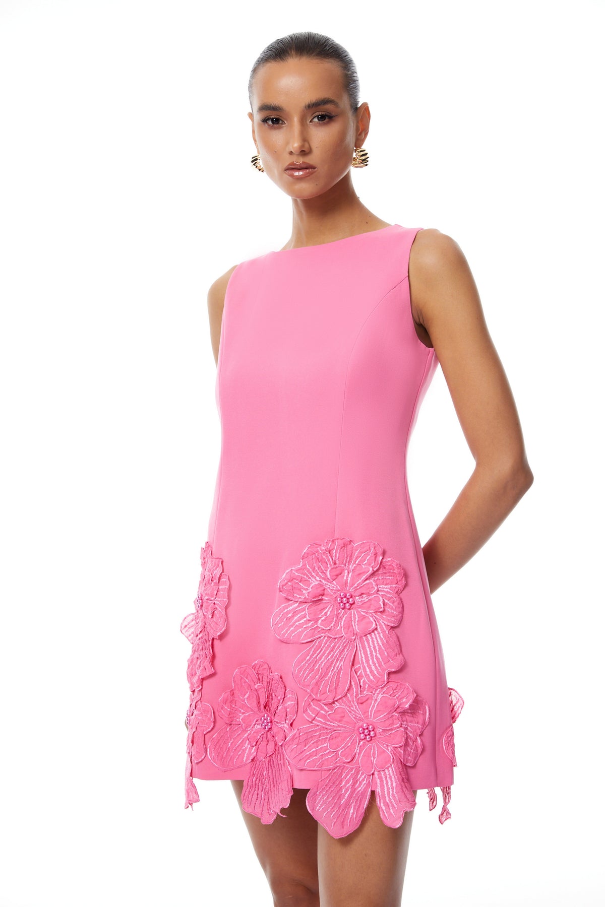 Fleurine Çiçek Aplikeli Mini Elbise Pembe
