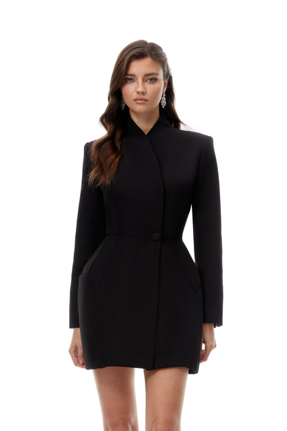 Marjorie Dik Yaka Mini Blazer Elbise Siyah