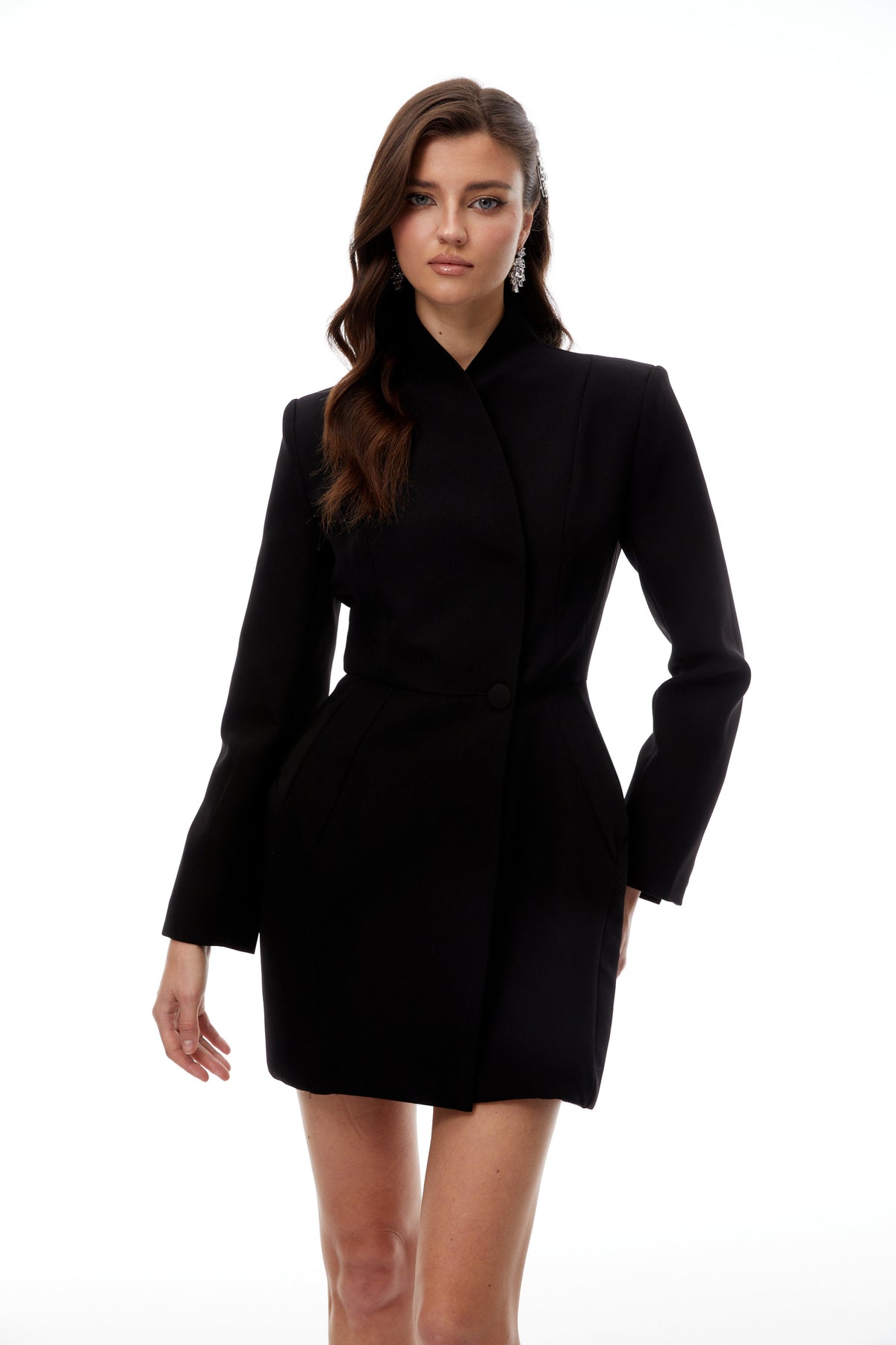 Marjorie Dik Yaka Mini Blazer Elbise Siyah
