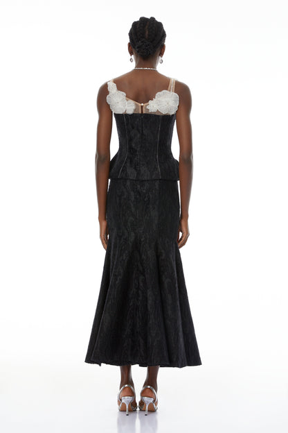 Mina Dokulu Üst ve Maksi Etek Takım Siyah