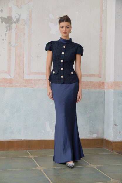 Josette Peplum Detaylı Panelli Maksi Elbise Mavi
