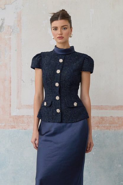 Josette Peplum Detaylı Panelli Maksi Elbise Mavi