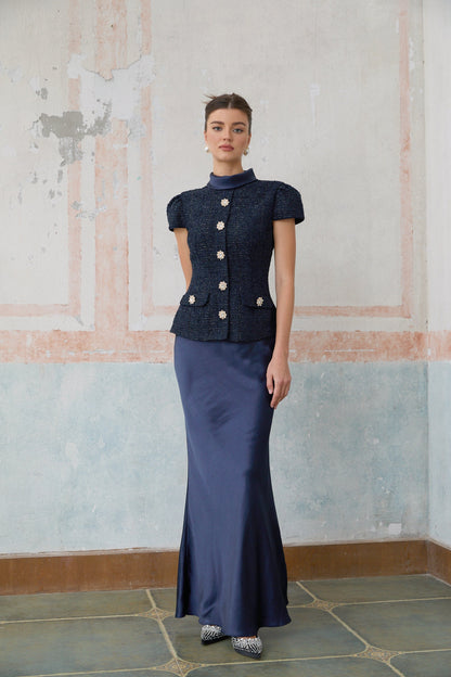 Josette Peplum Detaylı Panelli Maksi Elbise Mavi