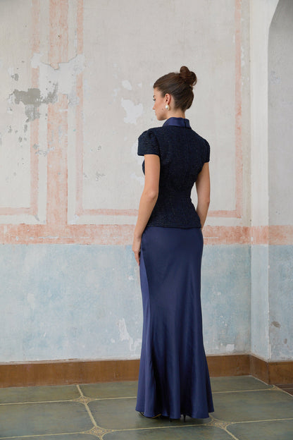 Josette Peplum Detaylı Panelli Maksi Elbise Mavi