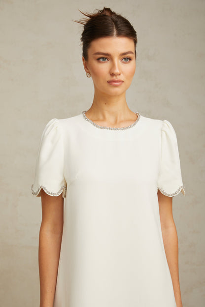 Bérénice Kristal İşlemeli Mini Elbise Beyaz