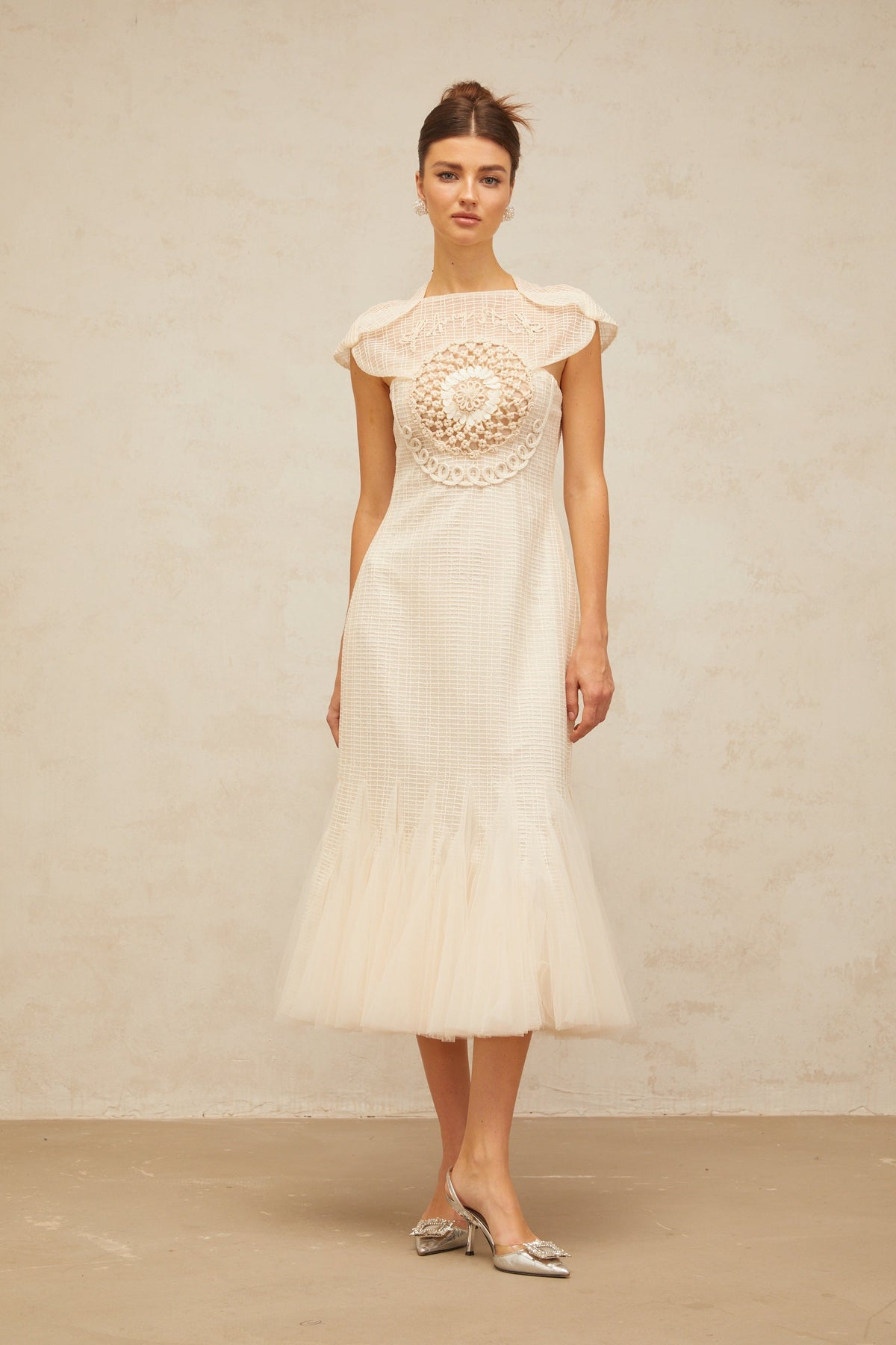 Bérengère Jakar Tül Detaylı Midi Elbise Beyaz