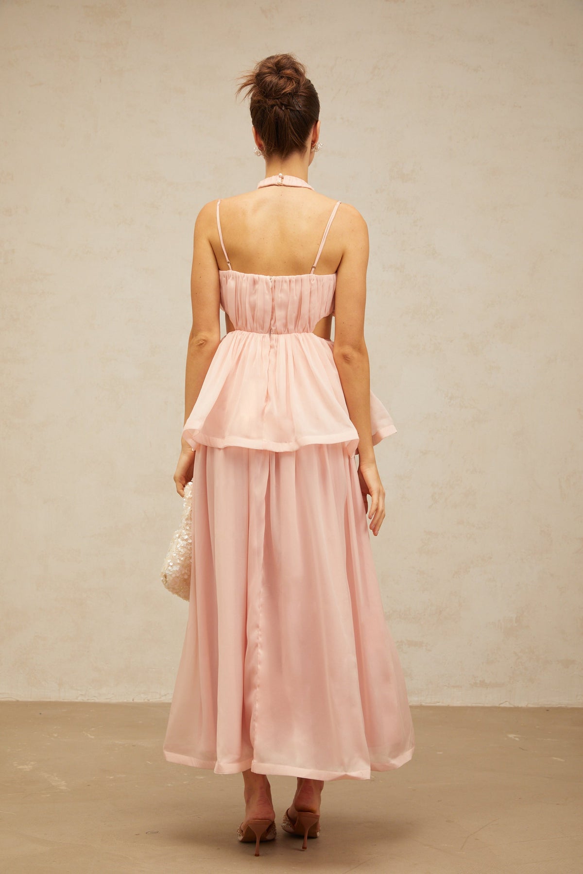 Danaé Çiçek Aplikeli Cut-Out Maxi Elbise Pembe