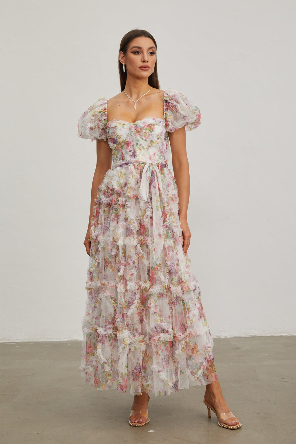 Jacinthe Rosette Puff - Kol Maxi Elbise