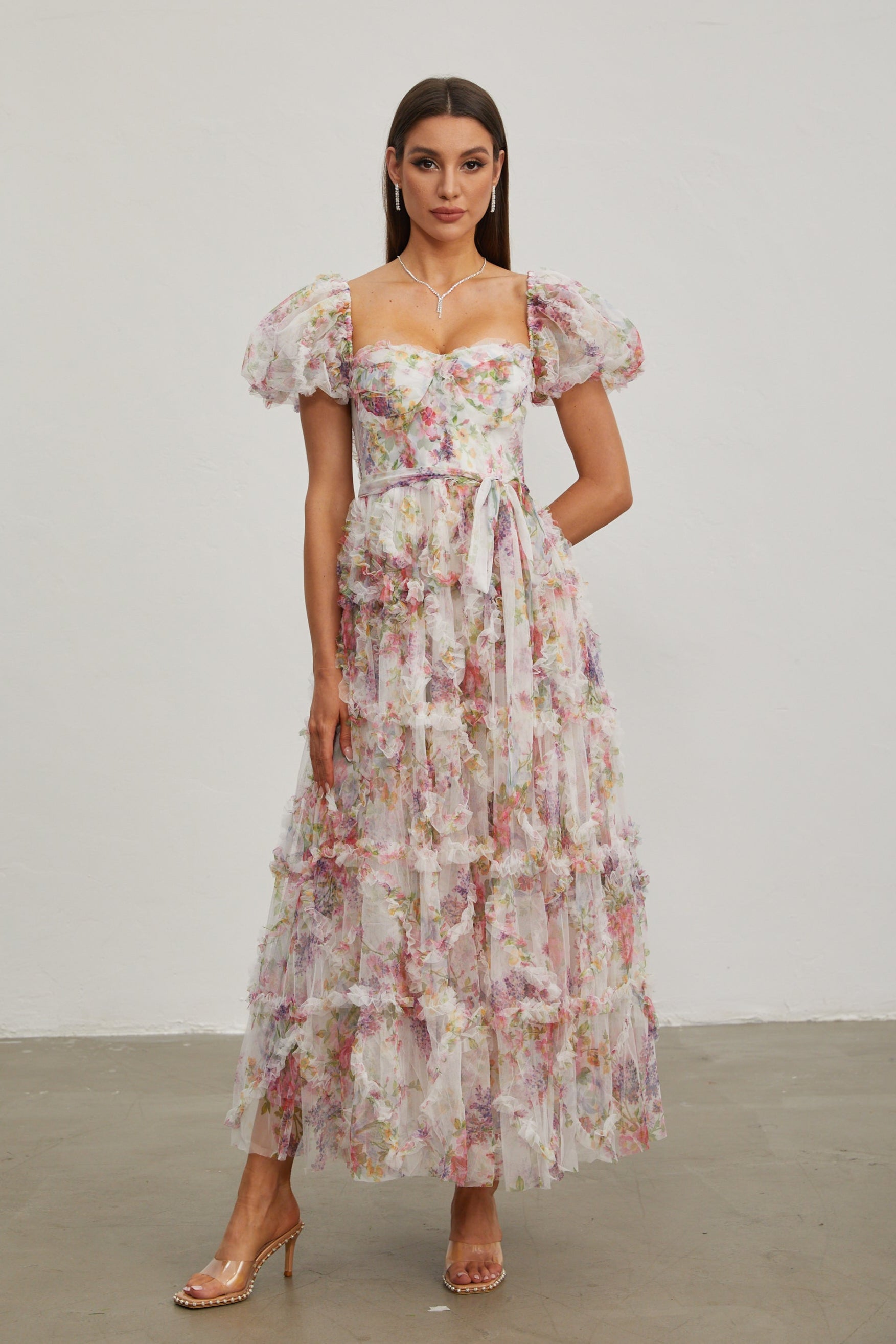 Jacinthe Rosette Puff - Kol Maxi Elbise