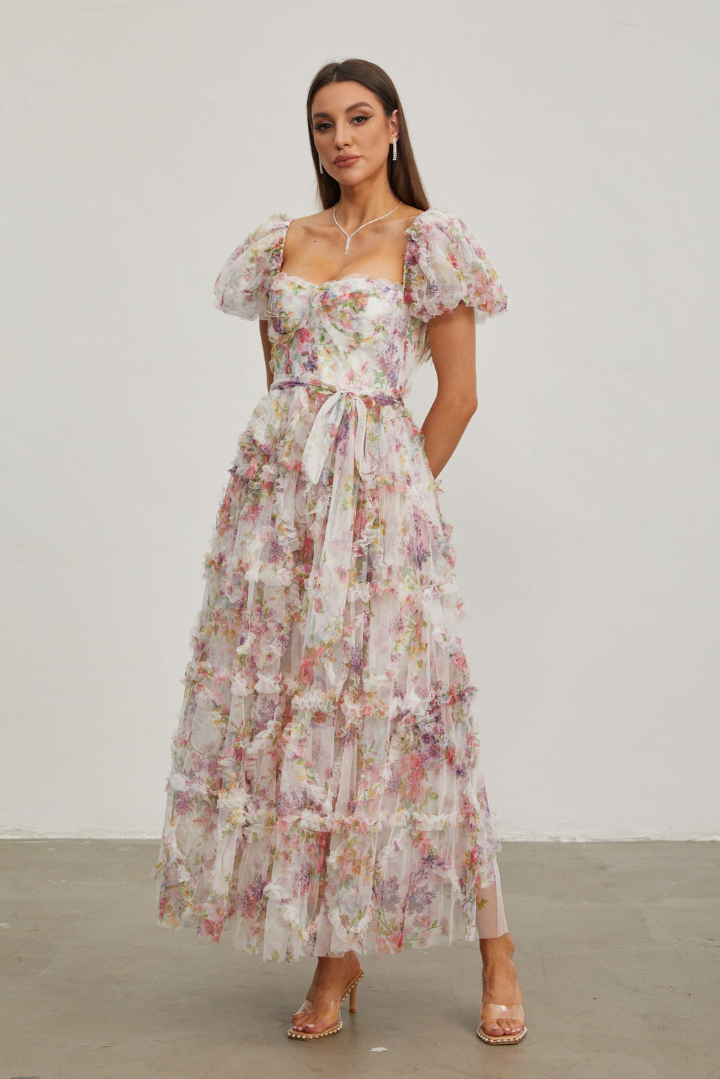 Jacinthe Rosette Puff - Kol Maxi Elbise