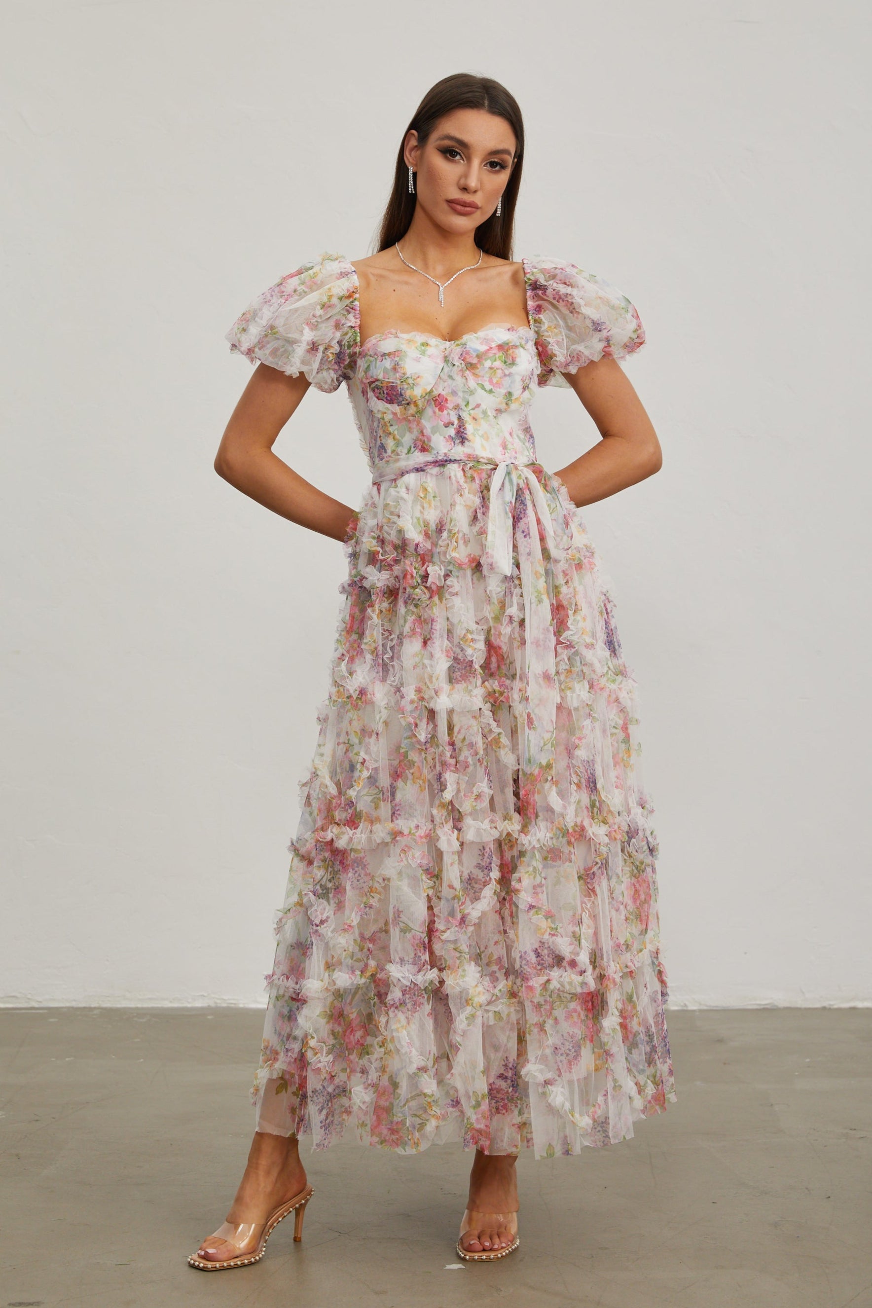 Jacinthe Rosette Puff - Kol Maxi Elbise