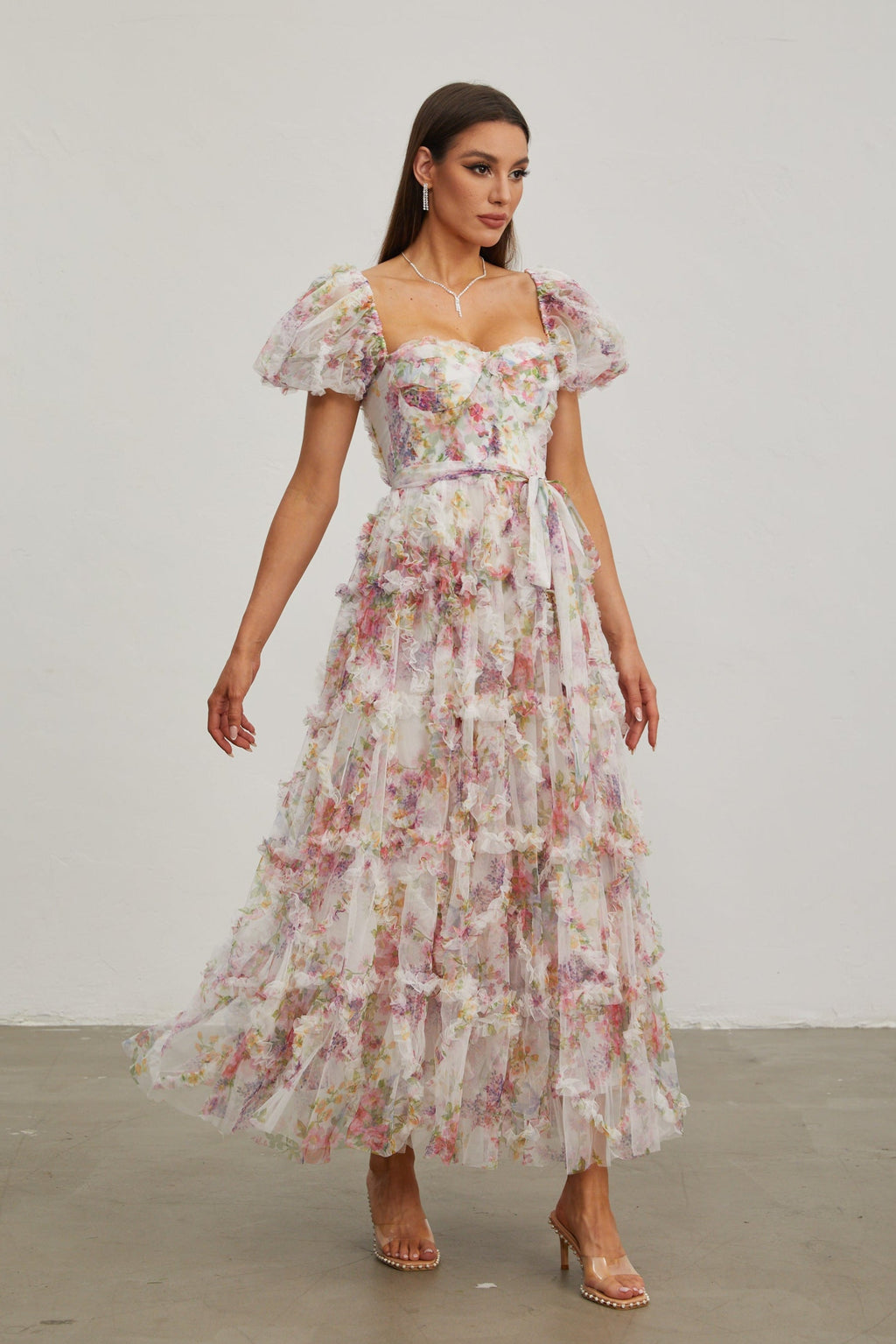 Jacinthe Rosette Puff - Kol Maxi Elbise