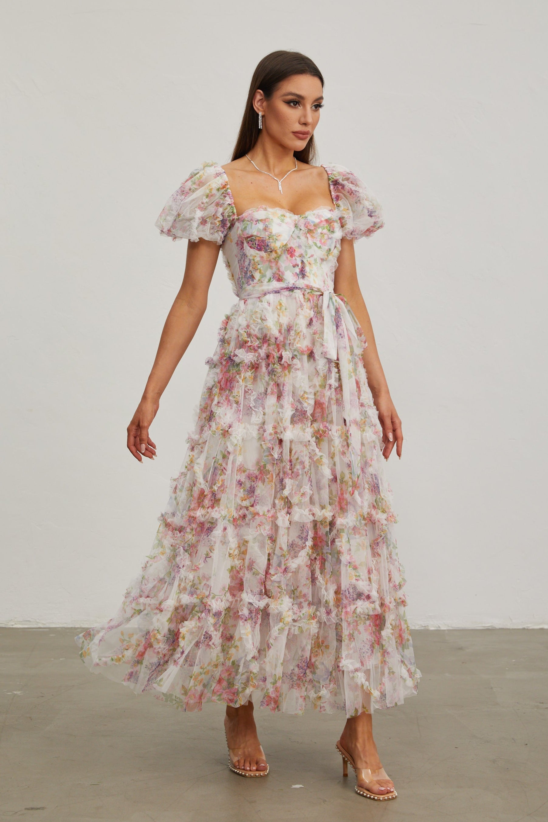 Jacinthe Rosette Puff - Kol Maxi Elbise