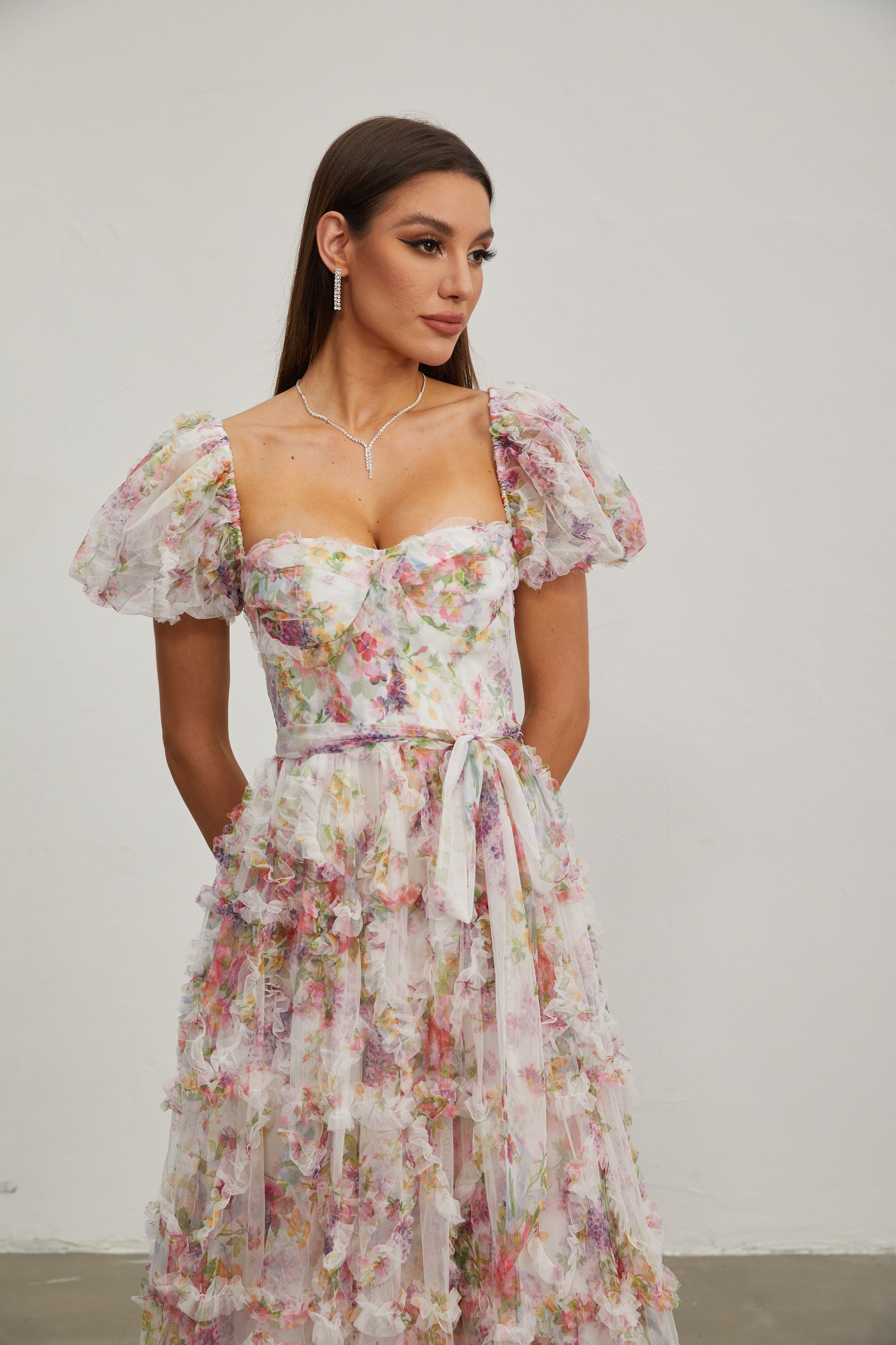 Jacinthe Rosette Puff - Kol Maxi Elbise