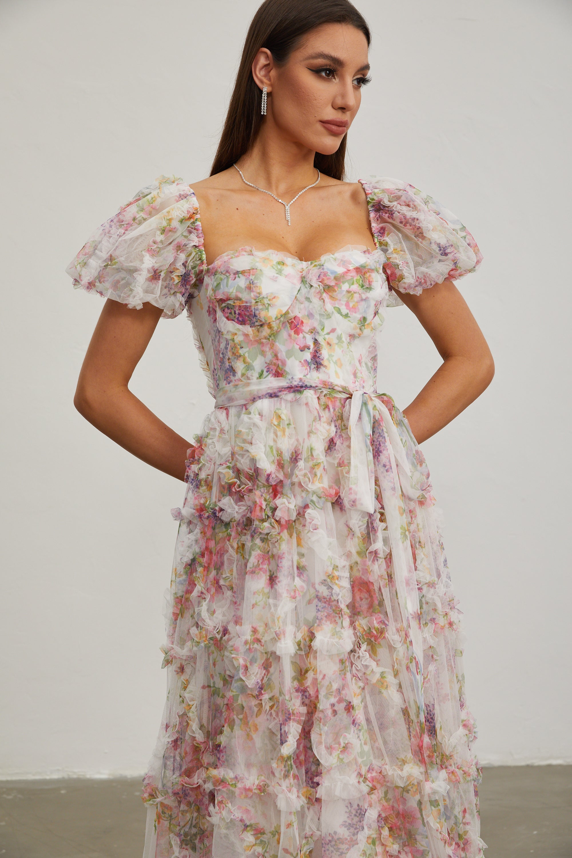 Jacinthe Rosette Puff - Kol Maxi Elbise