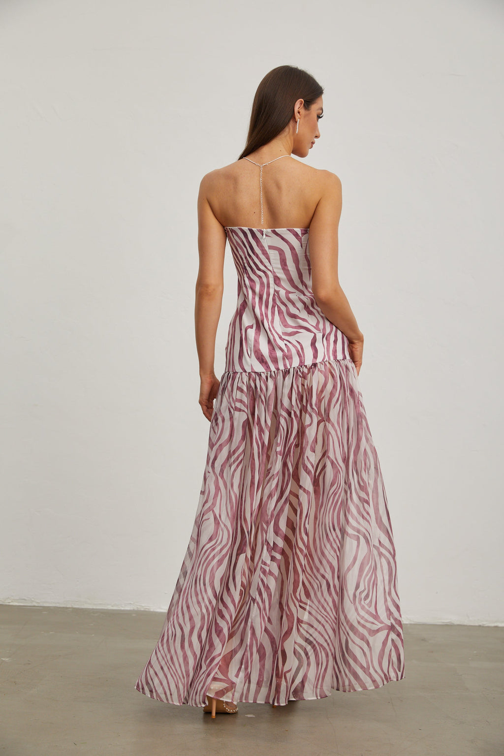 Giselle Rose Zebra Desenli Askısız Maxi Elbise