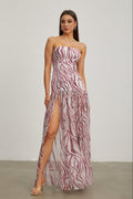 Giselle Rose Zebra Desenli Askısız Maxi Elbise