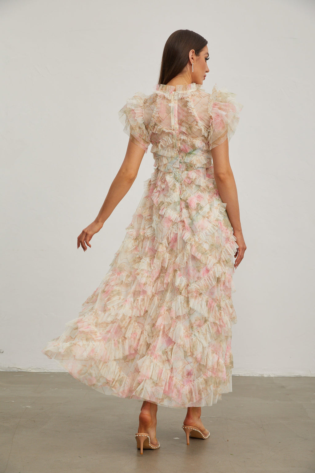 Roxane Çiçek Ruffle Maxi Elbise