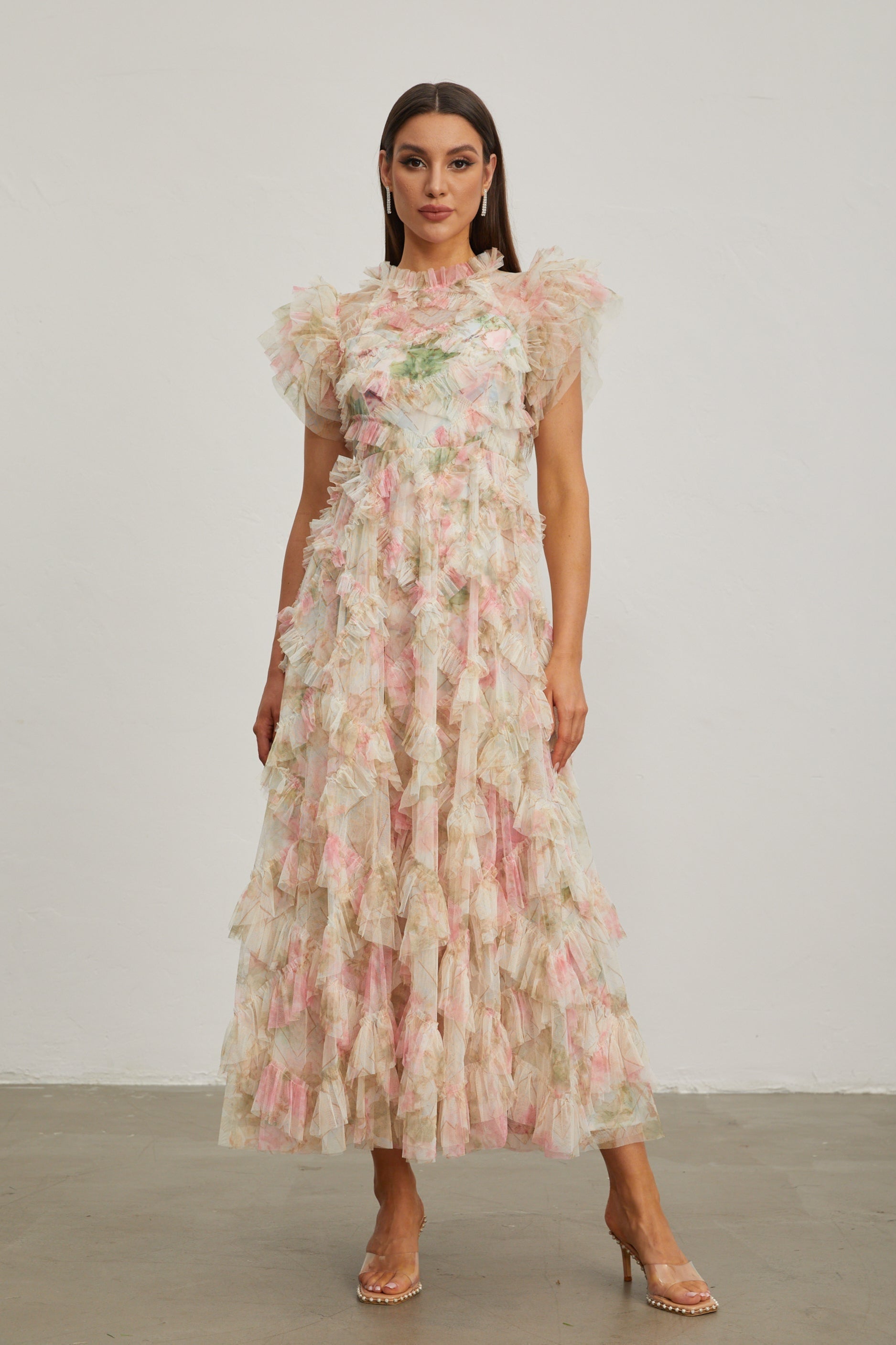 Roxane Çiçek Ruffle Maxi Elbise