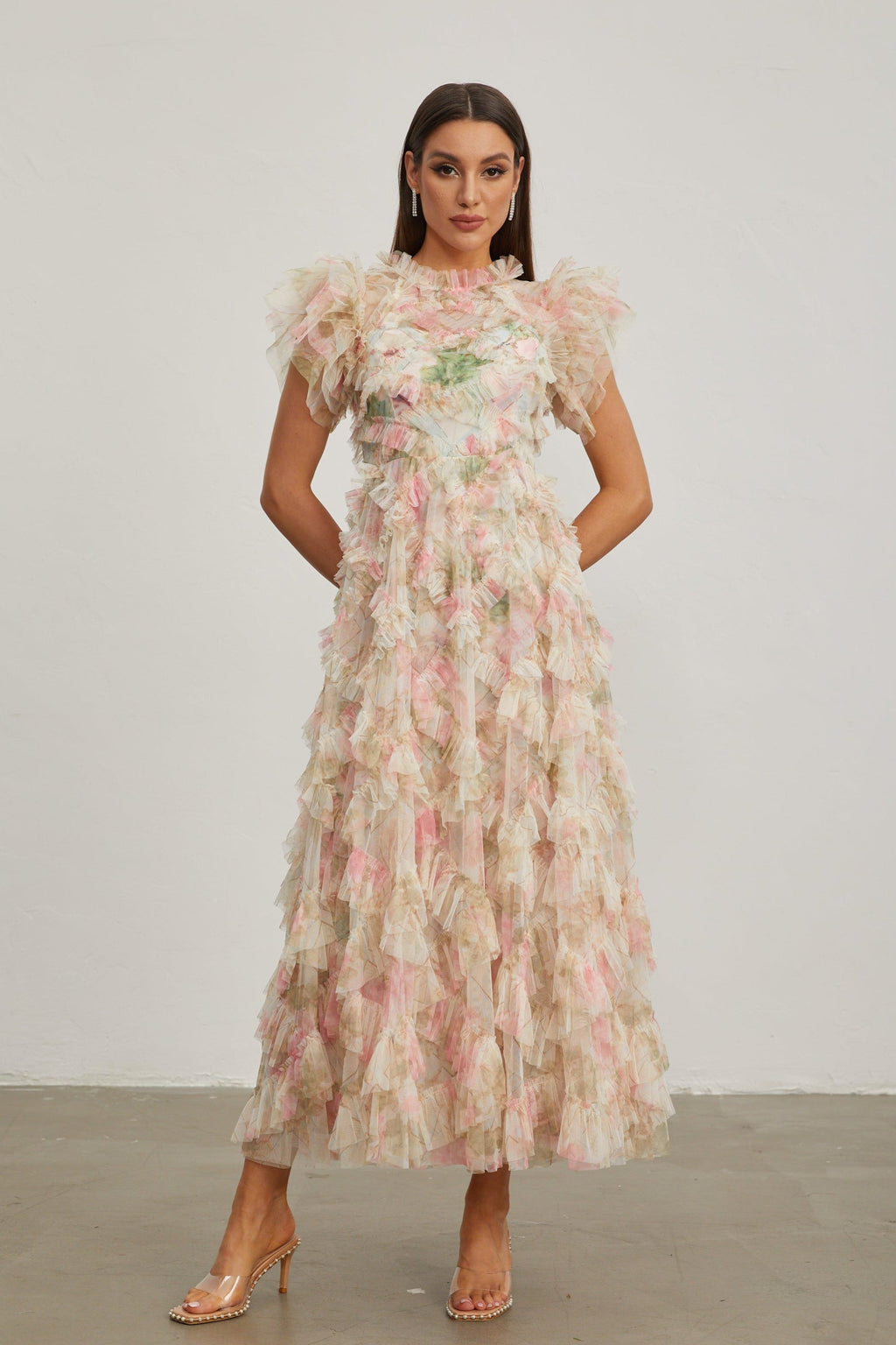 Roxane Çiçek Ruffle Maxi Elbise